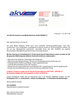 Innsbruck, 17.01.2017/JS 19 S 89/16k Insolvenz Lead Media