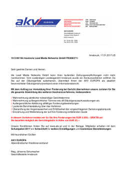 Innsbruck, 17.01.2017/JS 19 S 89/16k Insolvenz Lead Media