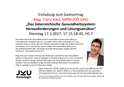 Einladung zum Gastvortrag Mag. Franz Kiesl, MPM (OÖ GKK)
