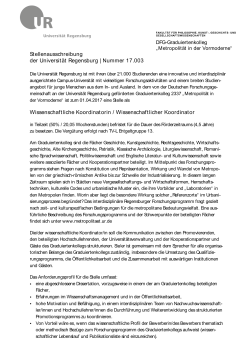 Stellenausschreibung der Universität Regensburg | Nummer 17.003