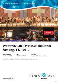 Weltweiter-BODYPUMP 100-Event Samstag, 14.1.2017
