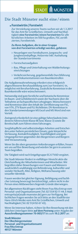 Die Stadt M&uuml;nster sucht eine / einen