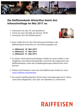 Die Raiffeisenbank Winterthur bietet drei Infonachmittage im Mai