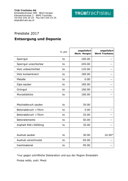 Preise Deponie - Trüb Trachslau AG