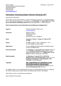 Information: Schneesportlager Fideriser-Heuberge 2017 - Ski