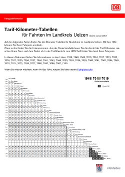 Tarif-Kilometer-Tabellen für Fahrten im Landkreis Uelzen (Stand
