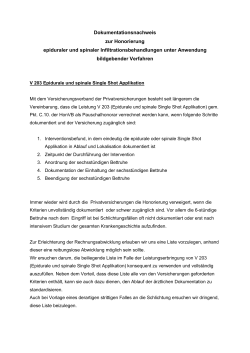 Dopkumentationsnachweis f&uuml;r Infiltrationsbehandlungen