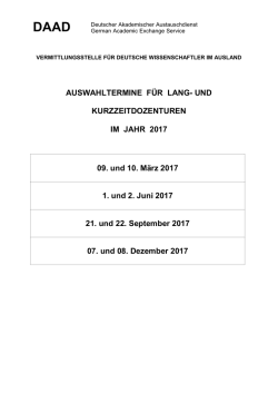 Auswahltermine für Kurz- und Langzeitdozenturen 2017
