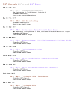 eine &Uuml;bersichtsliste Stand 15.01.2017: Termine