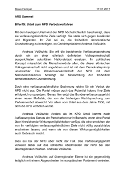 ARD Sammel BVerfG: Urteil zum NPD Verbotsverfahren Mit