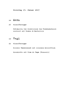 Dienstag 17. Januar 2017