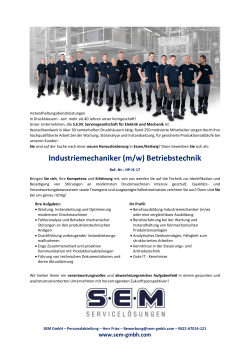 Industriemechaniker (m/w) Betriebstechnik