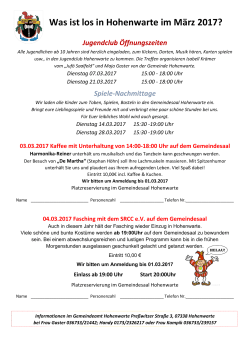 Terminplan März 2017 - Gemeinde Hohenwarte
