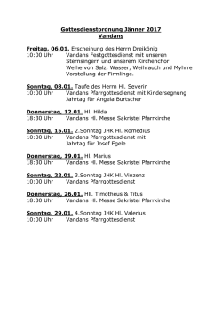 Gottesdienstordnung J&auml;nner 2017 Vandans Freitag, 06.01