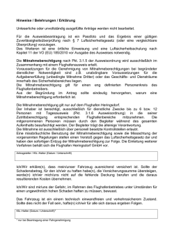 Hinweise zum Antrag auf Flughafenausweis/Befahrensgenehmigung