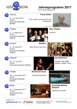 Jahresprogramm 2017 - Verein Kultur Punkt Balsthal