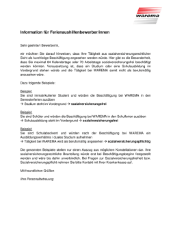 Information f&uuml;r Ferienaushilfenbewerber/innen