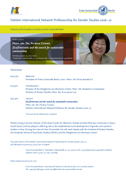 Dahlem International Network Professorship for Gender Studies 2016