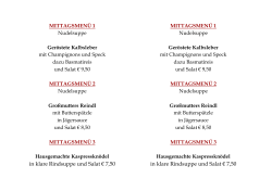 in klare Rindsuppe und Salat &euro; 7,50 in klare Rindsuppe und Salat