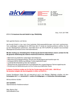 Graz, 18.01.2017/MA 27 S 1/17z Insolvenz Horvath GmbH in Liqu