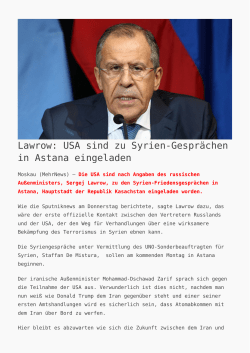 Lawrow: USA sind zu Syrien-Gesprächen in Astana - K