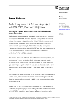 Press Release Preliminary award of Zuidasdok project to