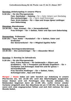 Gottesdienstordnung f&uuml;r die Woche
