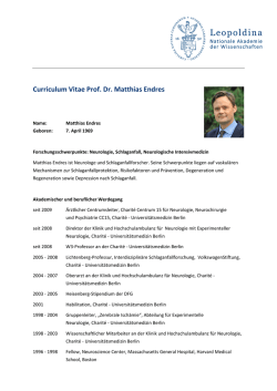 Curriculum Vitae Prof. Dr. Matthias Endres