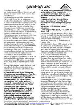 aktueller Gebetsbrief - Haus der Stille