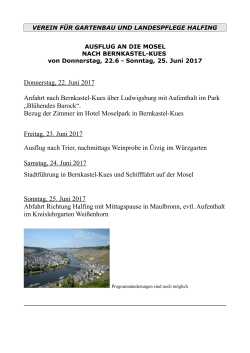 Donnerstag, 22. Juni 2017 Anfahrt nach Bernkastel