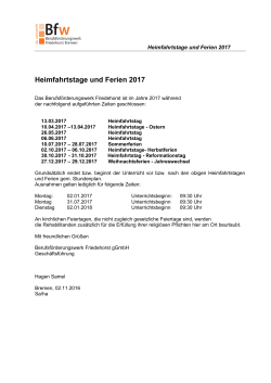 Heimfahrts-,Br&uuml;ckentage und Ferien 2017