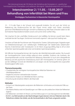 Intensivseminar 2 / 11.05. - 13.05.2017 Behandlung von Infertilit&auml;t