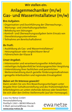 Stellenausschreibung - e.wa riss Netze GmbH