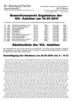 Dr. Reinhard Fischer Bemerkenswerte Ergebnisse der 154. Auktion