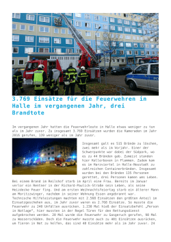 3.769 Einsätze für die Feuerwehren in Halle im