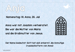 Namenstag: Hl. Anna, 26. Juli Anna war mit Joachim