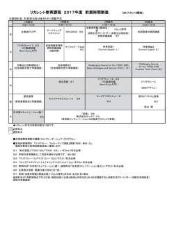 リカレント教育課程 2017年度 前期時間割表 （2017/01/16現在）