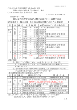 TBG定例練習予定及び上柚木公園アドプト活動予定表 活動場所 上柚木