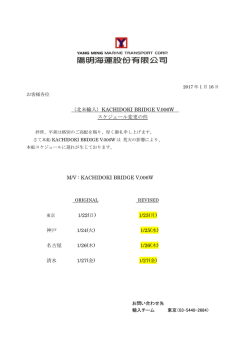 （北米輸入）KACHIDOKI BRIDGE V.006W スケジュール変更の件 M/V