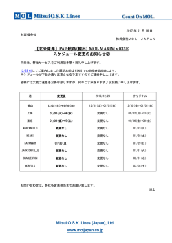 【北米東岸】PA2 航路(輸出) MOL MAXIM v.033E スケジュール変更の