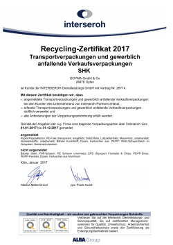 Recycling-Zertifikat 2017
