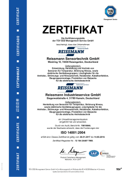 zertifikat - Reissmann Sensortechnik GmbH