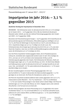 Importpreise im Jahr 2016: – 3,1 % gegenüber 2015