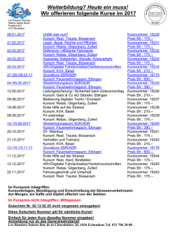Wir offerieren folgende Kurse im 2017