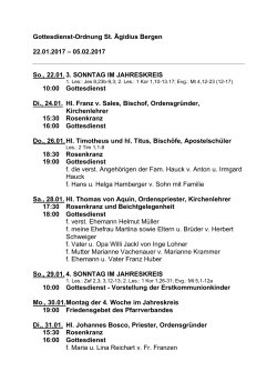 Gottesdienst-Ordnung St. &Auml;gidius Bergen 22.01.2017 &ndash; 05.02.2017