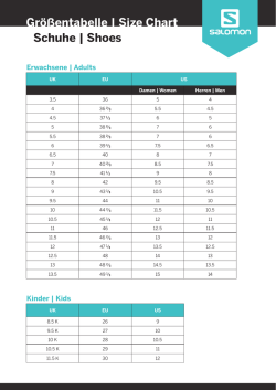 Gr&ouml;&szlig;entabelle | Size Chart Schuhe | Shoes - Bike