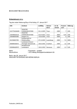 BEKANNTMACHUNG Einbeziehung/Listing Tag der