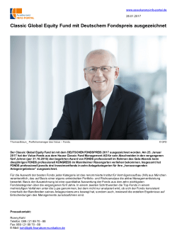 Classic Global Equity Fund mit Deutschem Fondspreis ausgezeichnet