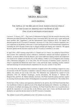 CAS Media Release - Court of Arbitration for Sport