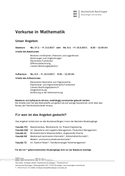 Vorkurse in Mathematik - Hochschule Reutlingen